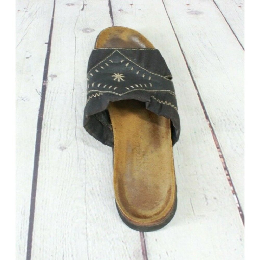 Naot Black Leather Stitched Slide Wedge Sandals Size 6 - Picture 6 of 9